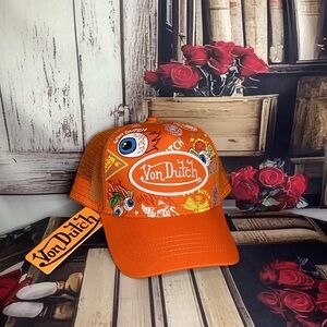 Von Dutch Classic Orange & Multicolor Unisex Trucker Snapback Cap